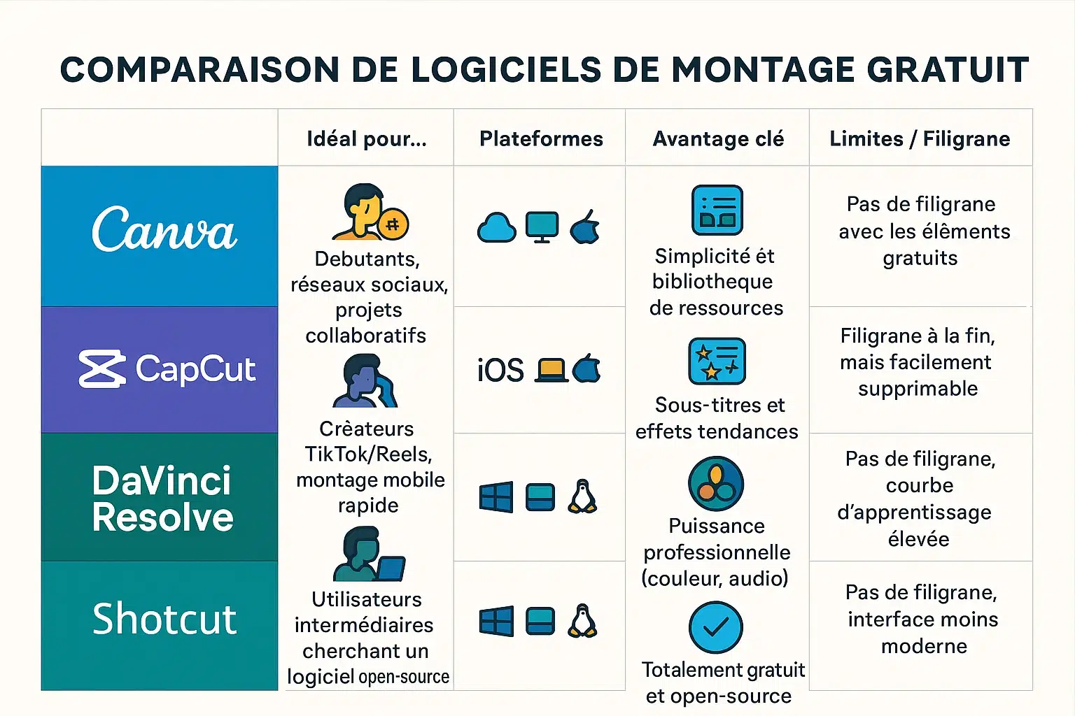 Comparaison des outils de montage vidéo gratuits